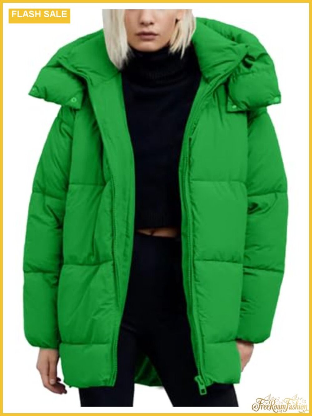 Flygo Women's Quilted Puffer Jacket Mid-Length Hooded Padded Winter Coat